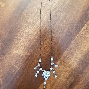 90’s Prom inspired necklace with baby-blue rhinestones and dark colored chain